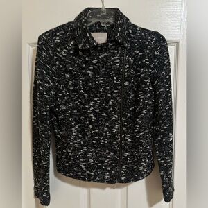 Women’s Banana Republic Tweed Black White Motorcycle Zippered‎ Jacket Size 4.